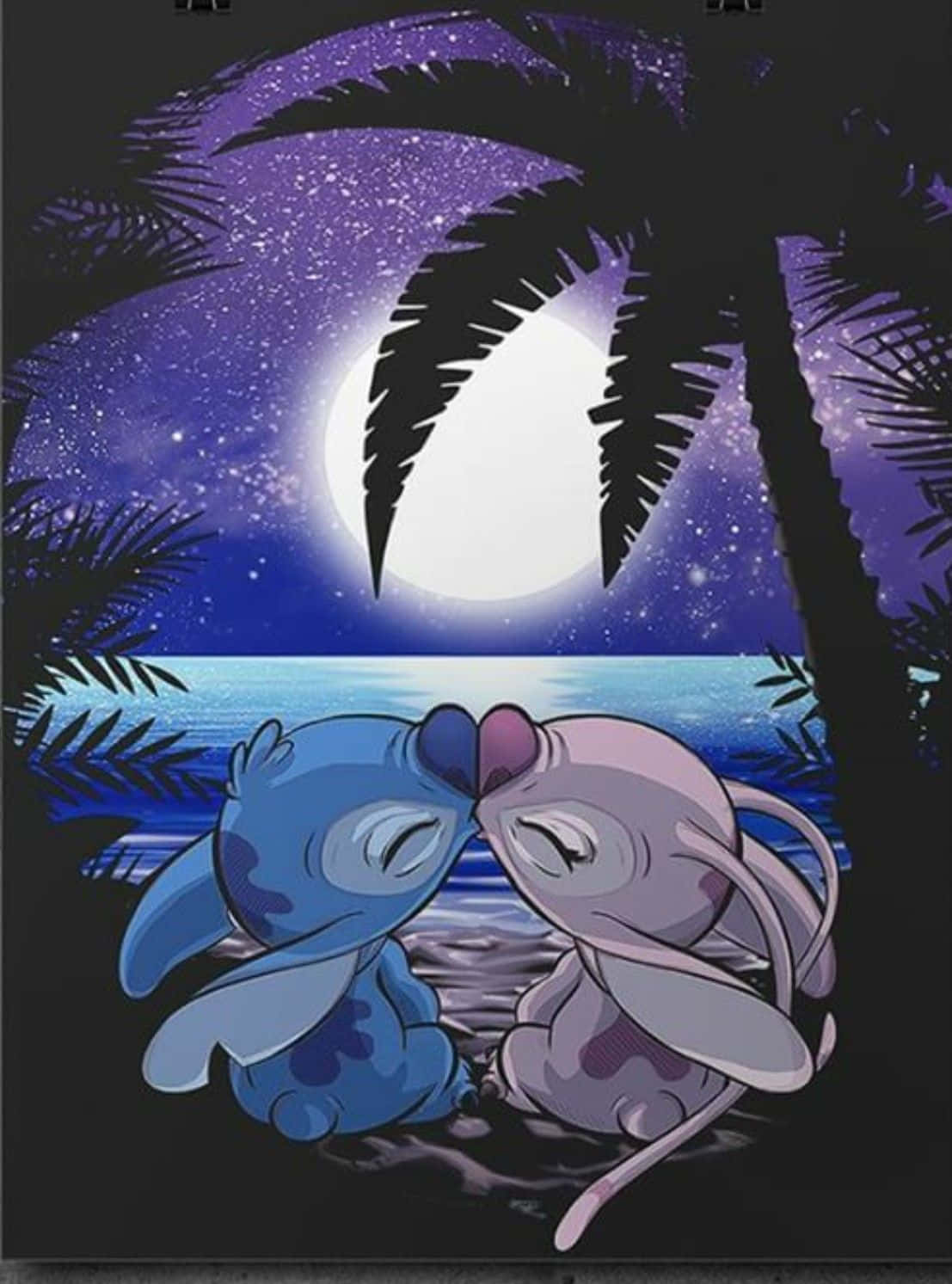 Stitch, angel, starry moonlit sky, HD Phone Wallpaper