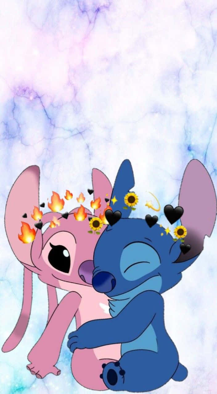 Stitch, Angel Couple, purple and blue marble background, HD Phone Wallpaper