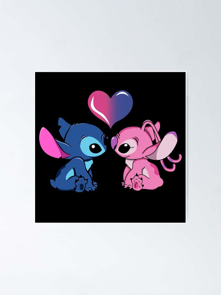 Stitch And Angel Couple Heart, blue, pink, SD Phone Wallpaper