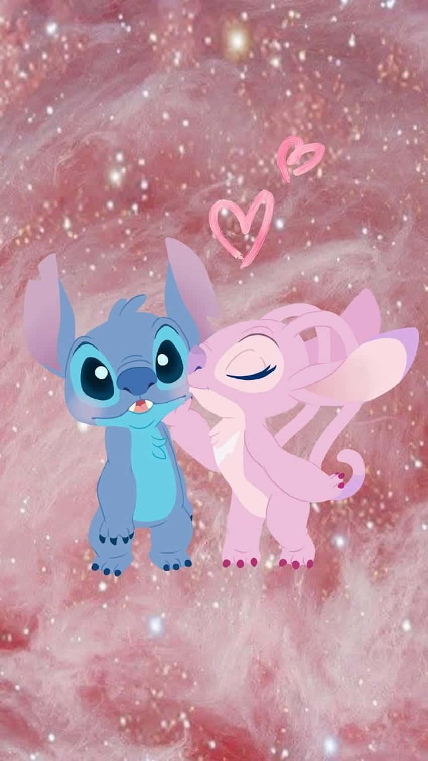 Stitch, Angel, pink starry nebula, HD Phone Wallpaper