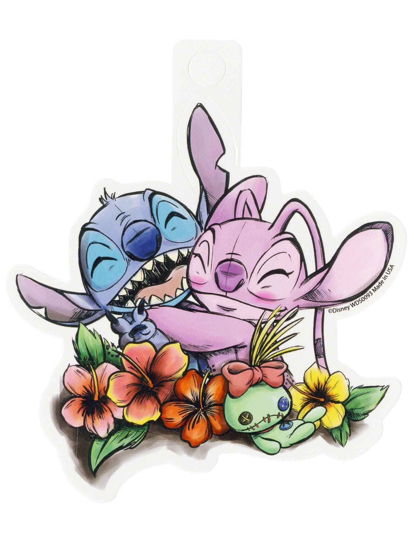 Stitch Angel, cartoon aliens, vibrant tropical flowers, HD Phone Wallpaper
