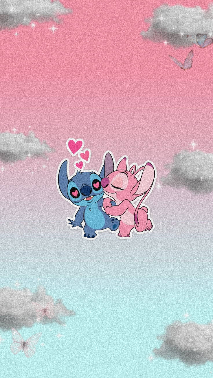 Stitch Angel, blue alien, pink mouse, HD Phone Wallpaper