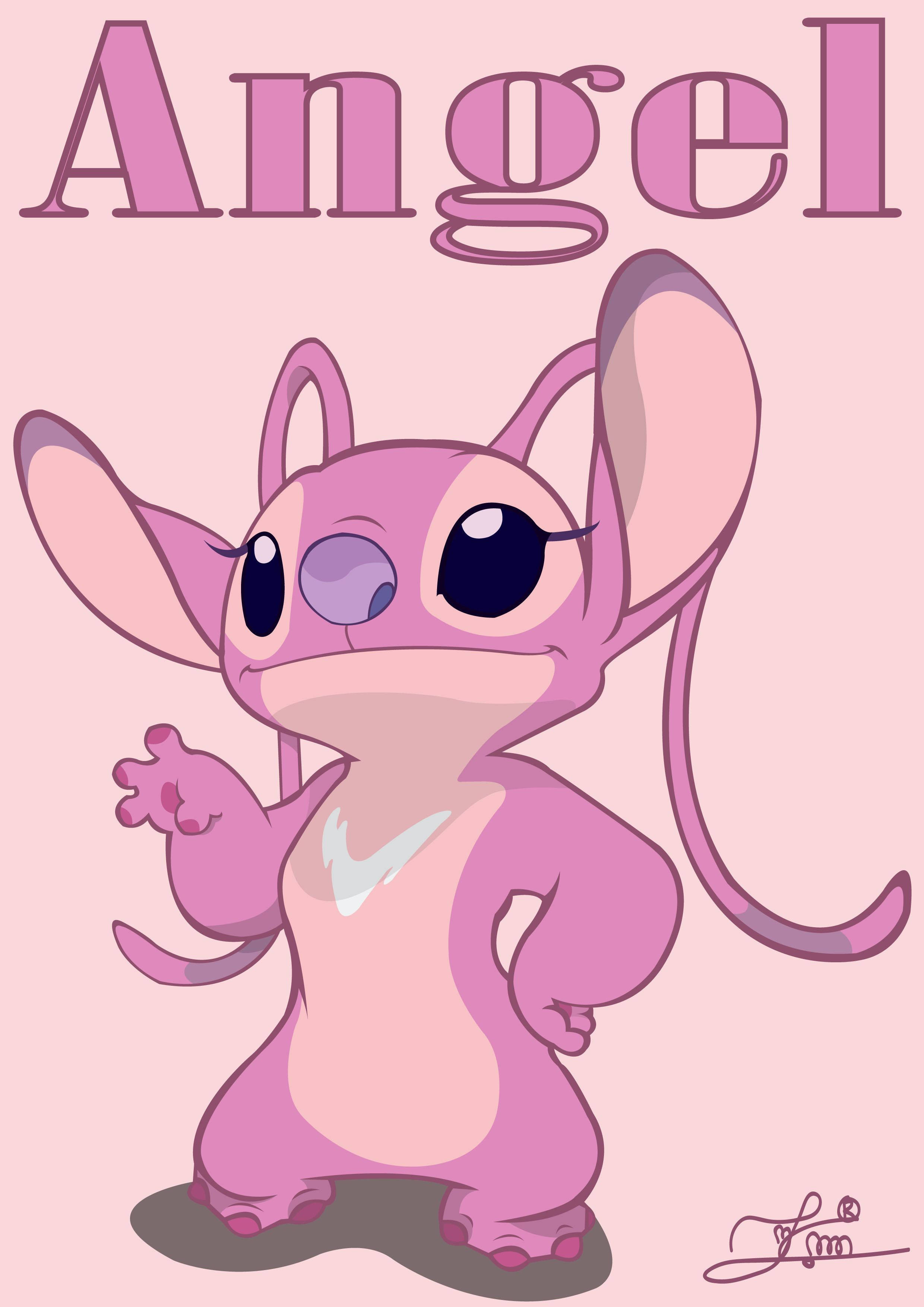 Pink Stitch, pink cartoon alien, large ears and eyes, 2K Phone Wallpaper