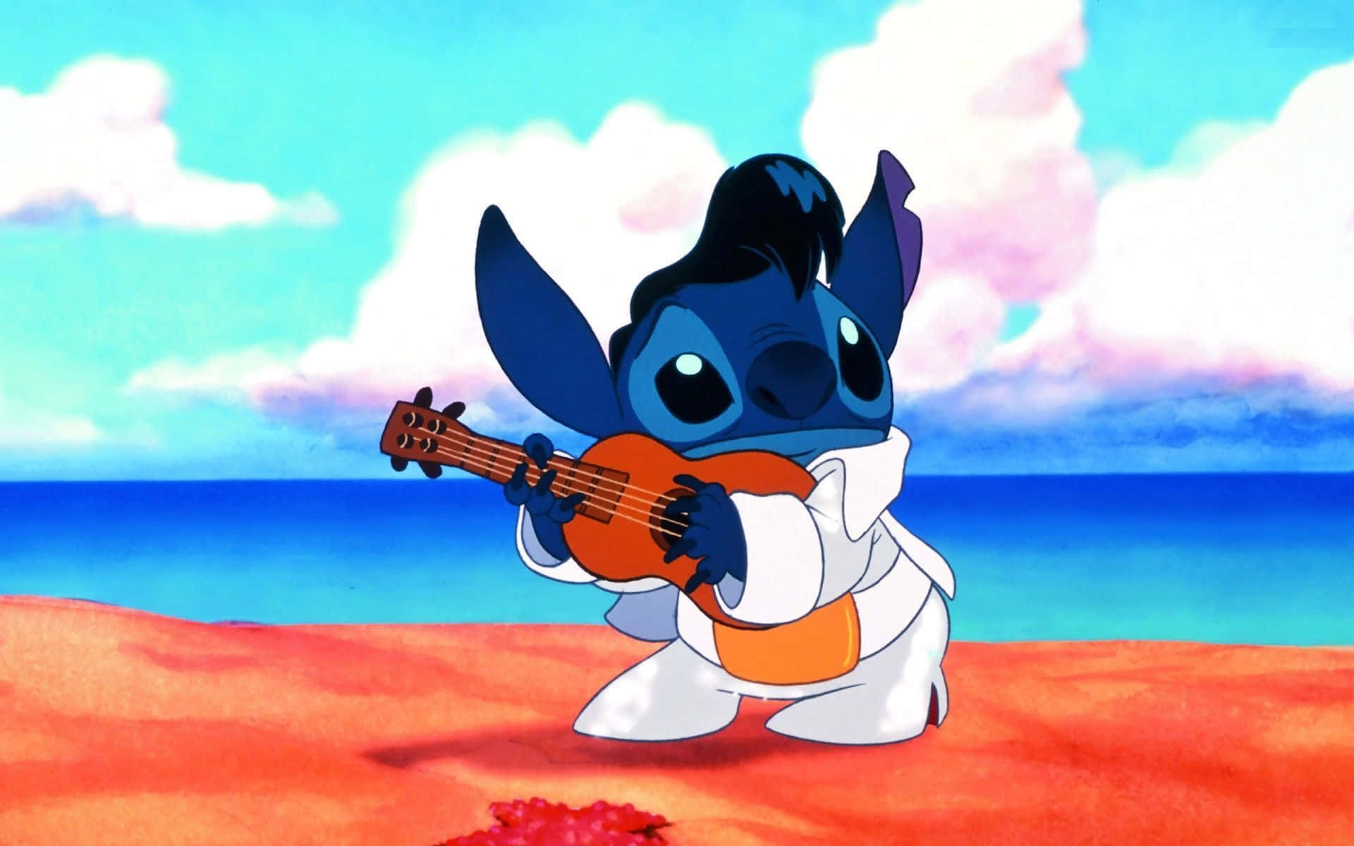 Stitch, ukulele, beach, Full HD Desktop Wallpaper