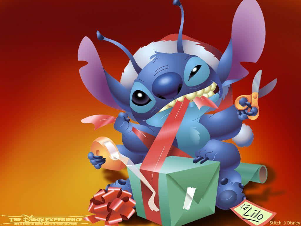 Stitch, Santa hat, blue alien, SD Desktop Wallpaper