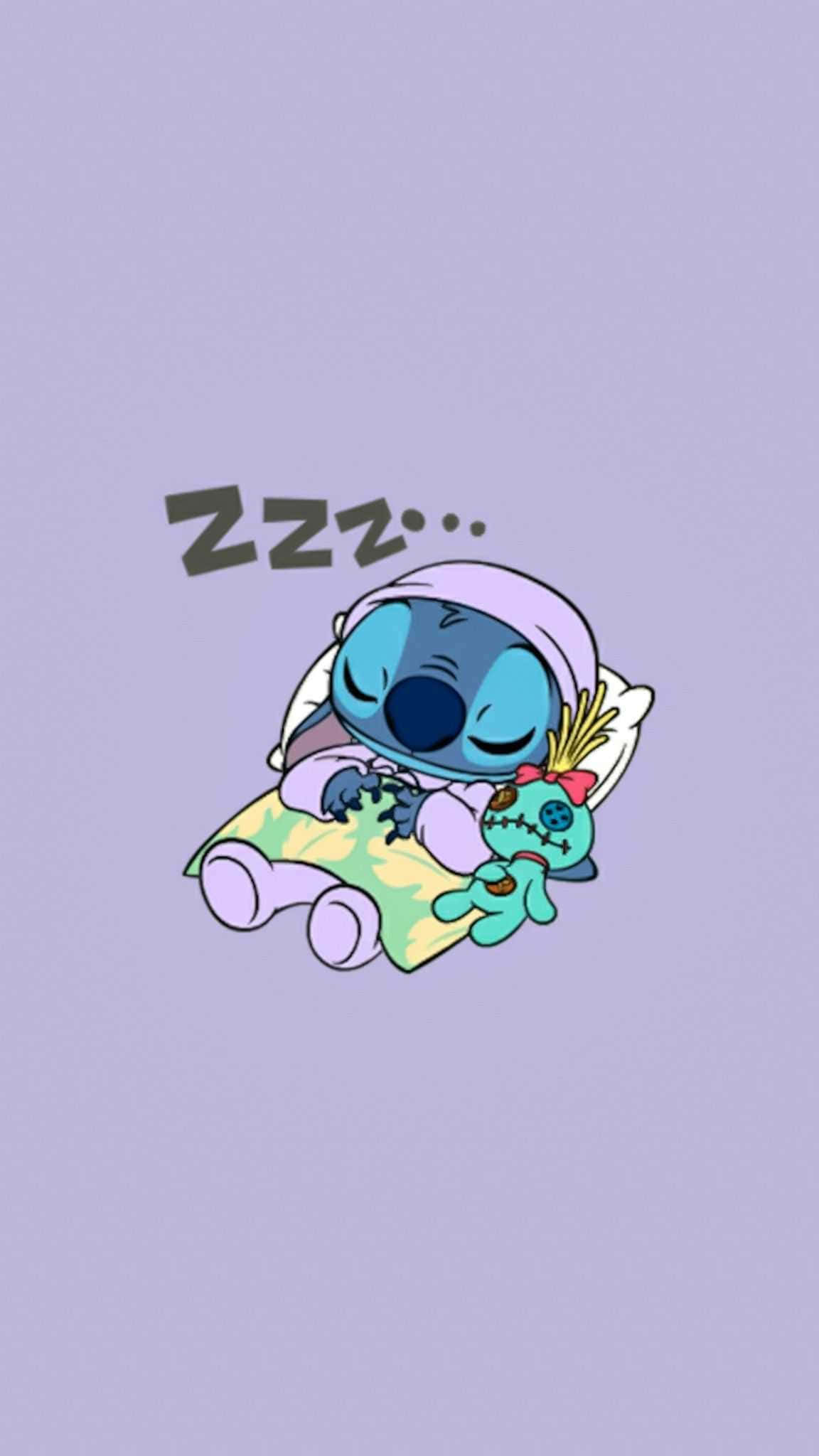 Stitch Computer, blue alien character, purple pajama, Full HD Phone Wallpaper