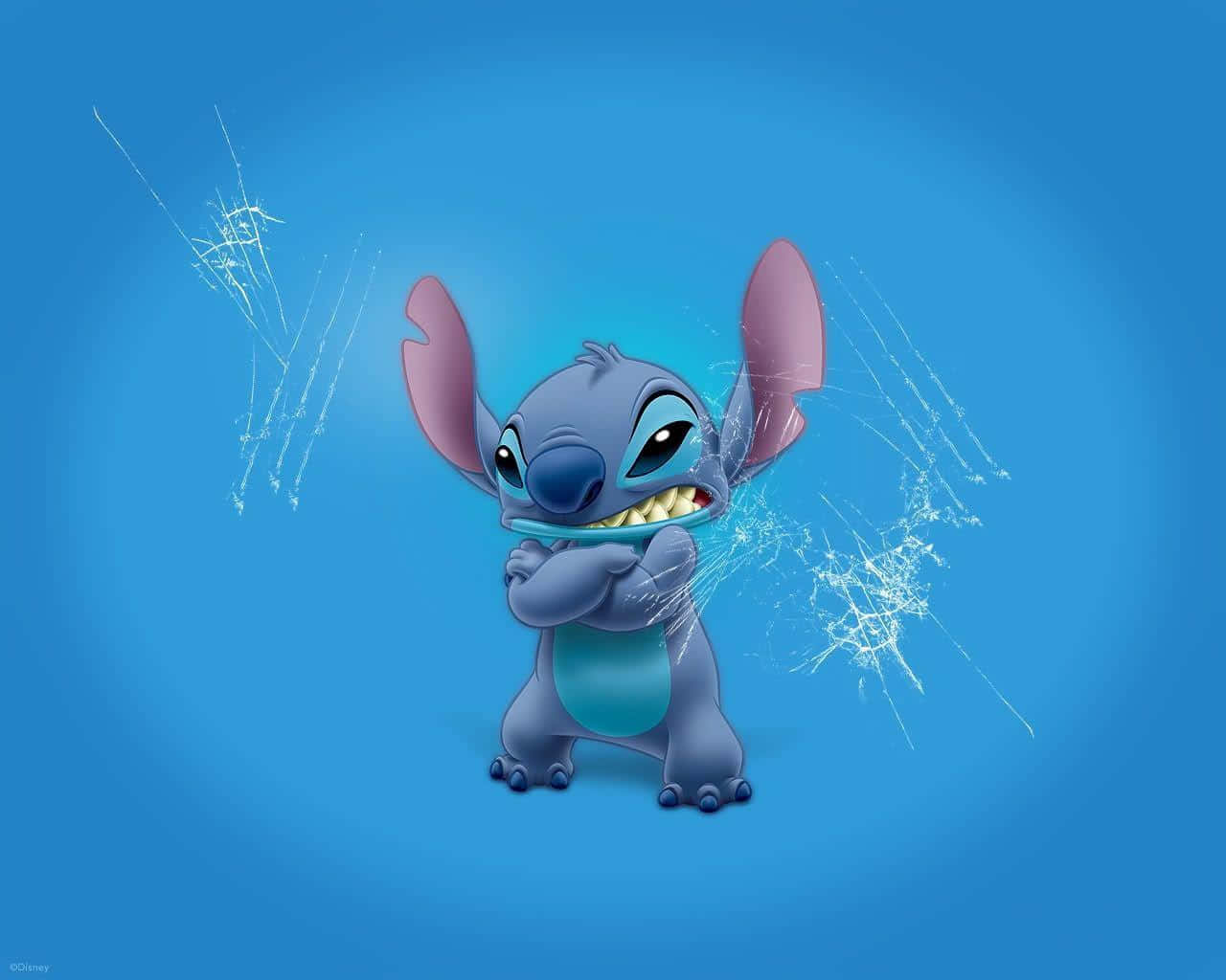 Stitch, orange computer, shattered glass, HD Desktop Wallpaper