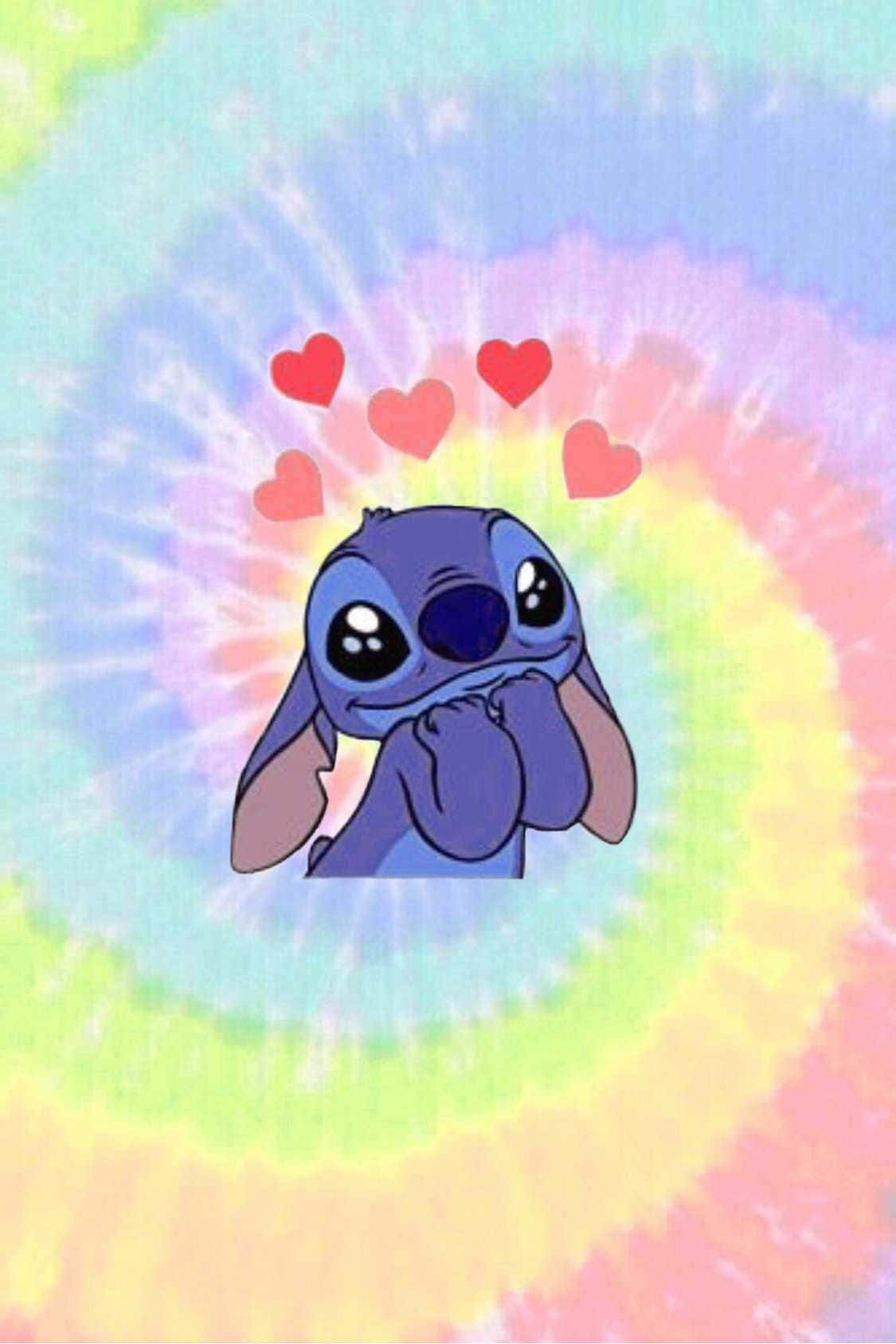 Stitch, blue alien, hearts floating above his head, HD Phone Wallpaper