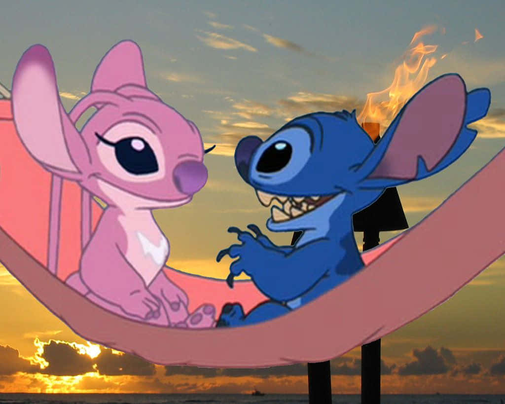 Stitch, angel, pink hammock, SD Desktop Wallpaper