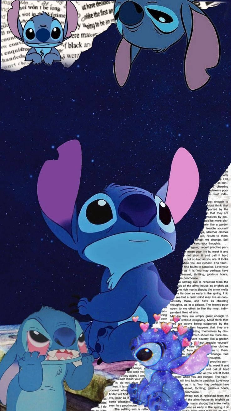 Stitch, starry night sky, torn book pages, HD Phone Wallpaper