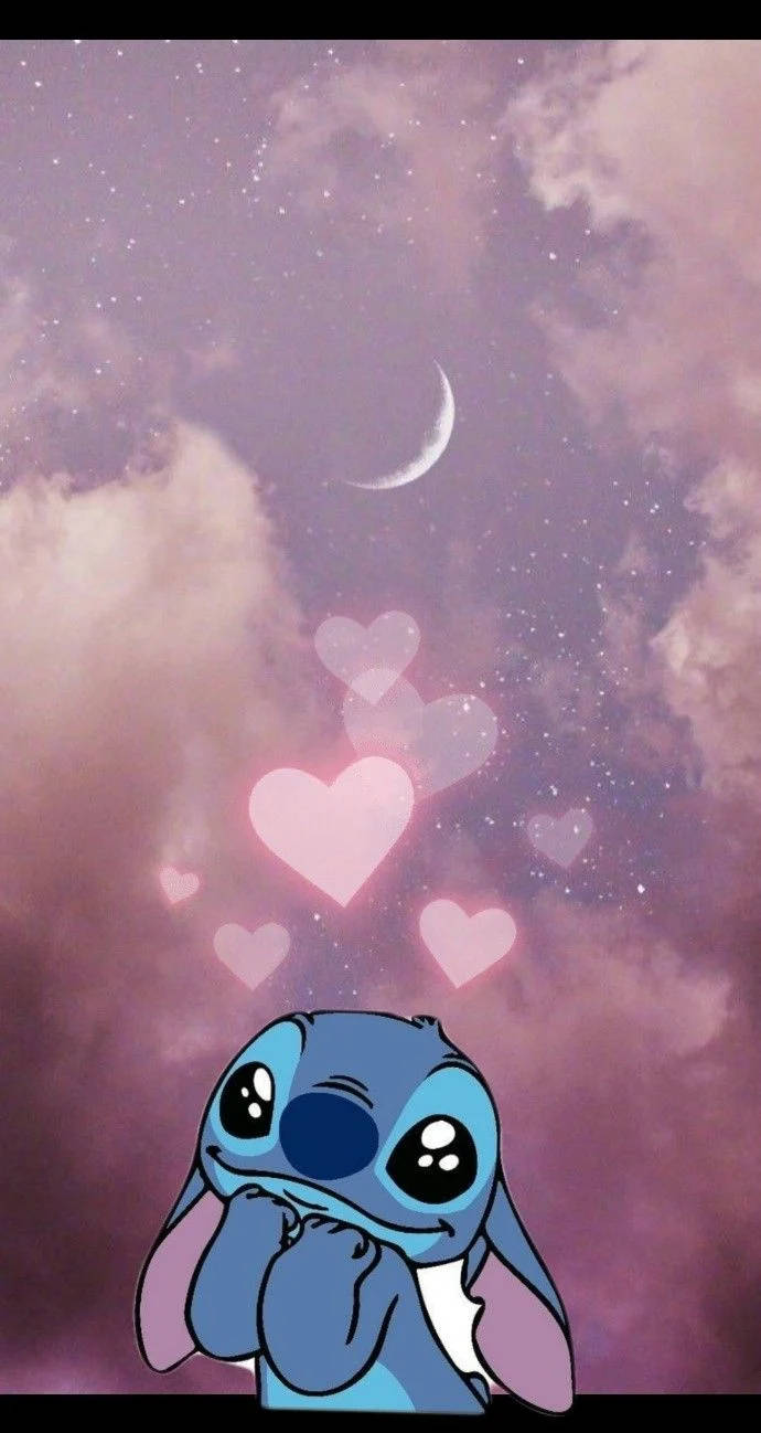 Stitch, hearts, moon, HD Phone Wallpaper