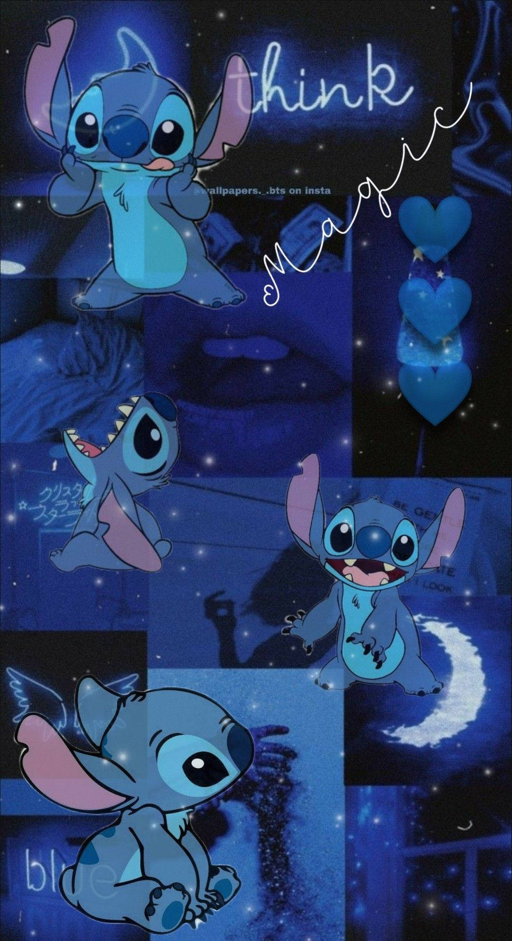 Stitch, blue-toned, starry night sky, Full HD Phone Wallpaper