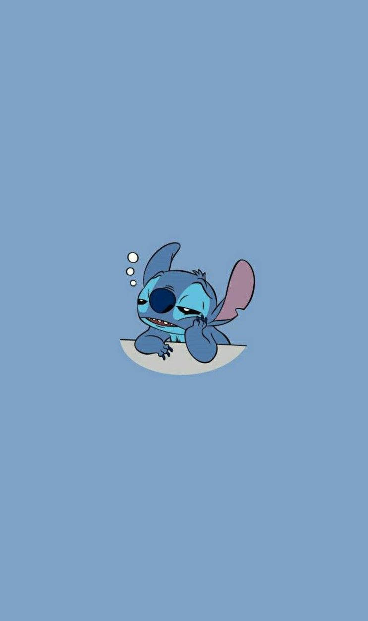 Cute Blue Phone Stitch, blue alien character, big eyes, SD Phone Wallpaper
