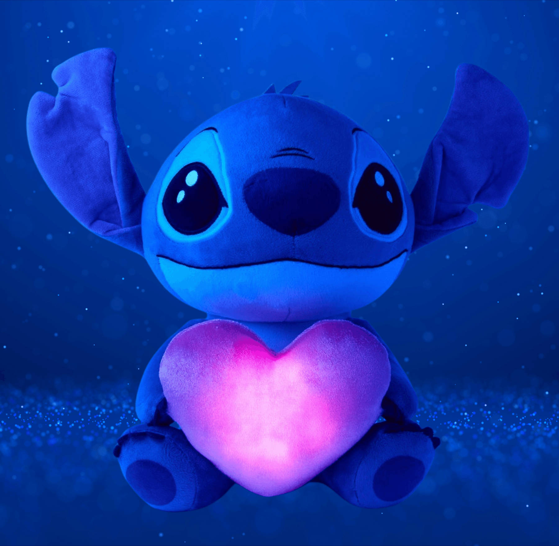 Stitch Galaxy, glowing pink heart, starry blue background, HD Desktop Wallpaper