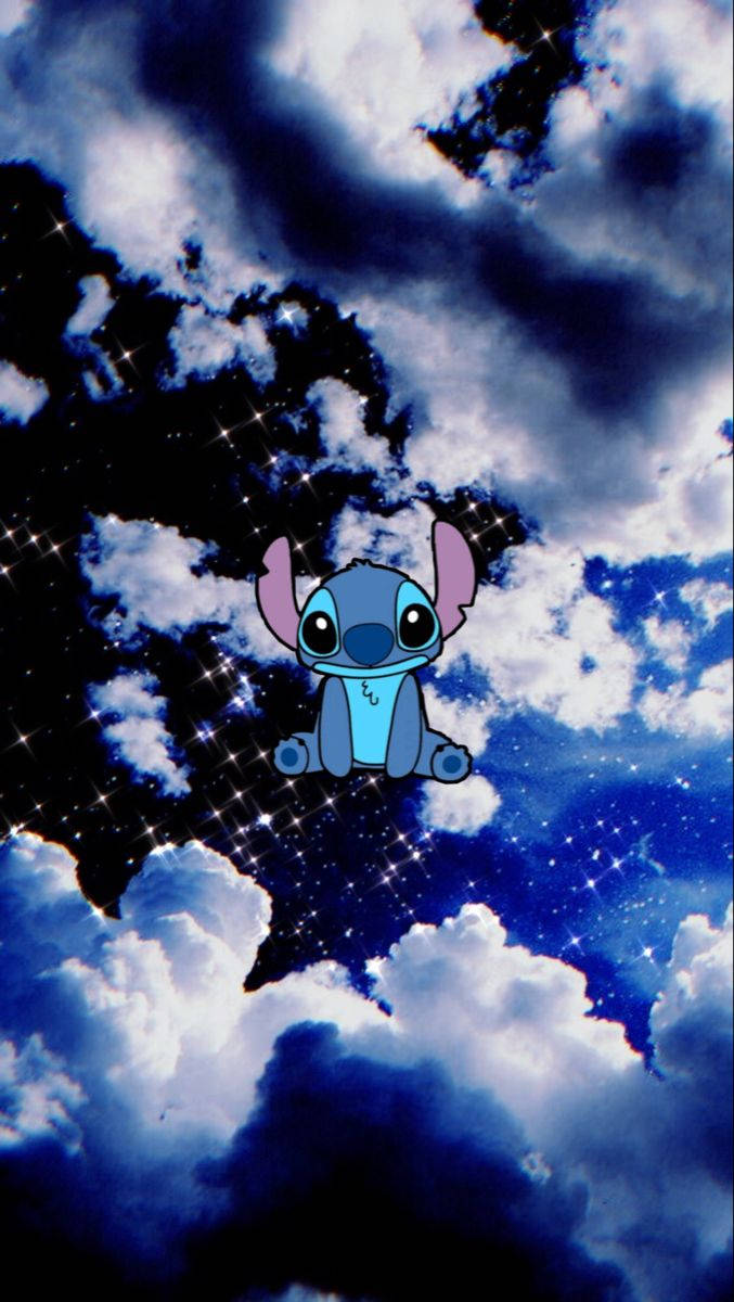 Stitch Galaxy, blue alien character, glowing stars, SD Phone Wallpaper