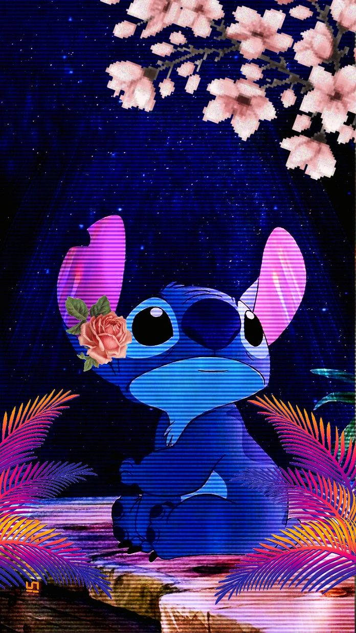 Stitch Galaxy, Stitch, cherry blossoms, SD Phone Wallpaper