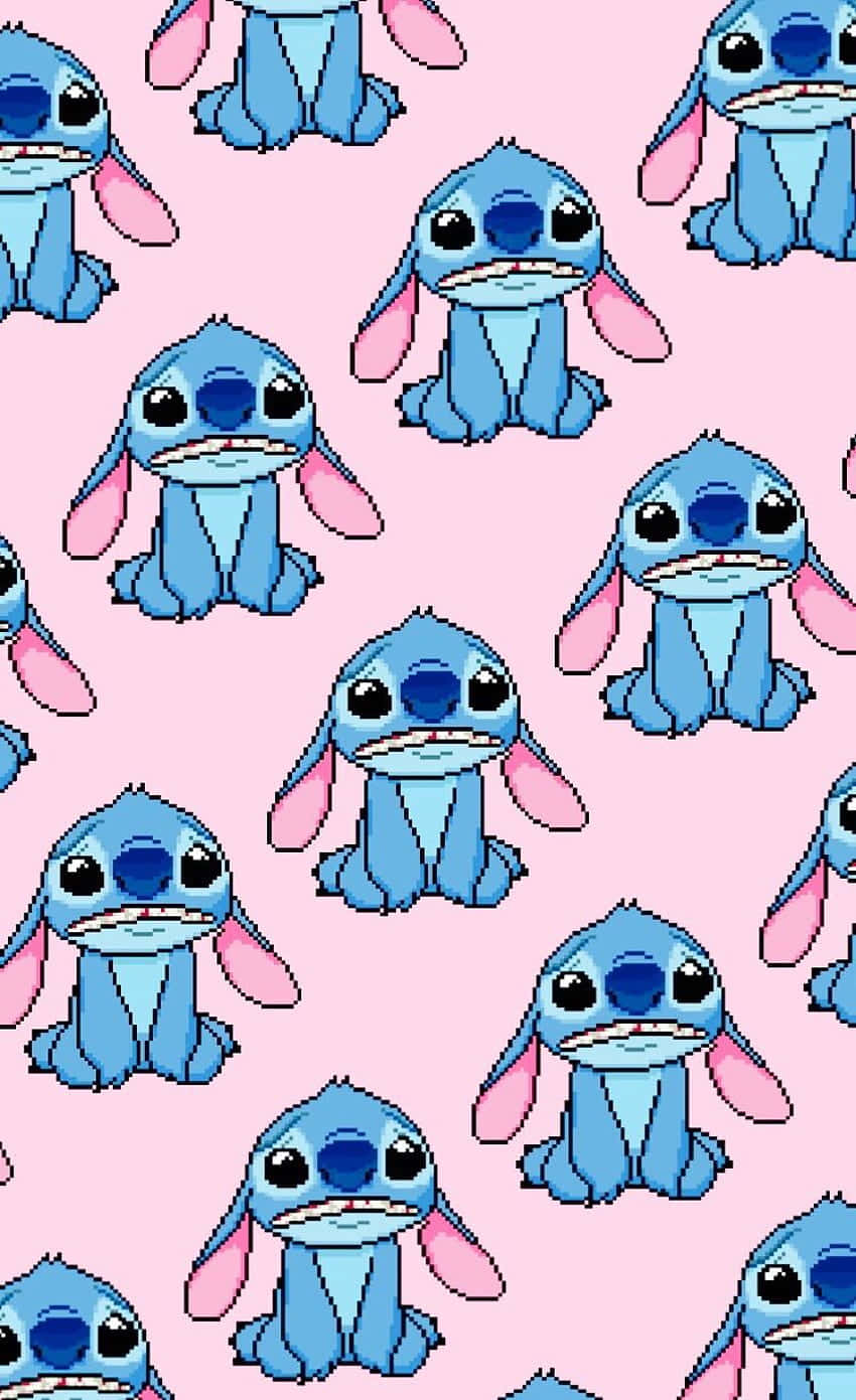 Stitch, blue pixelated Stitch, pink ears, HD Phone Wallpaper