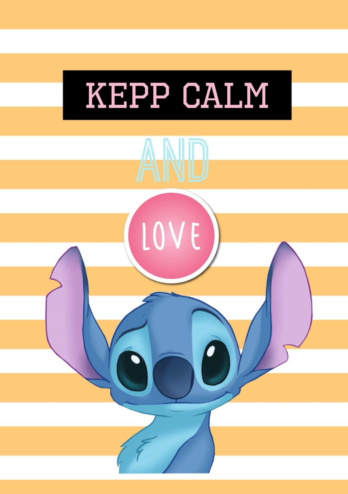 Stitch, Keep Calm and Love, blue cartoon character, HD Phone Wallpaper