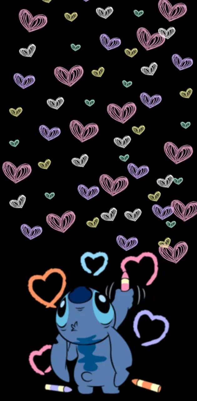 Stitch, hearts, crayons, SD Phone Wallpaper