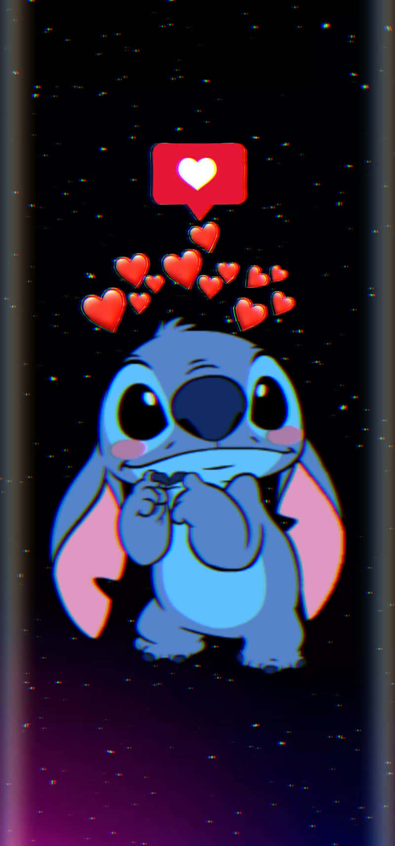 Stitch, starry space, floating red hearts, HD Phone Wallpaper