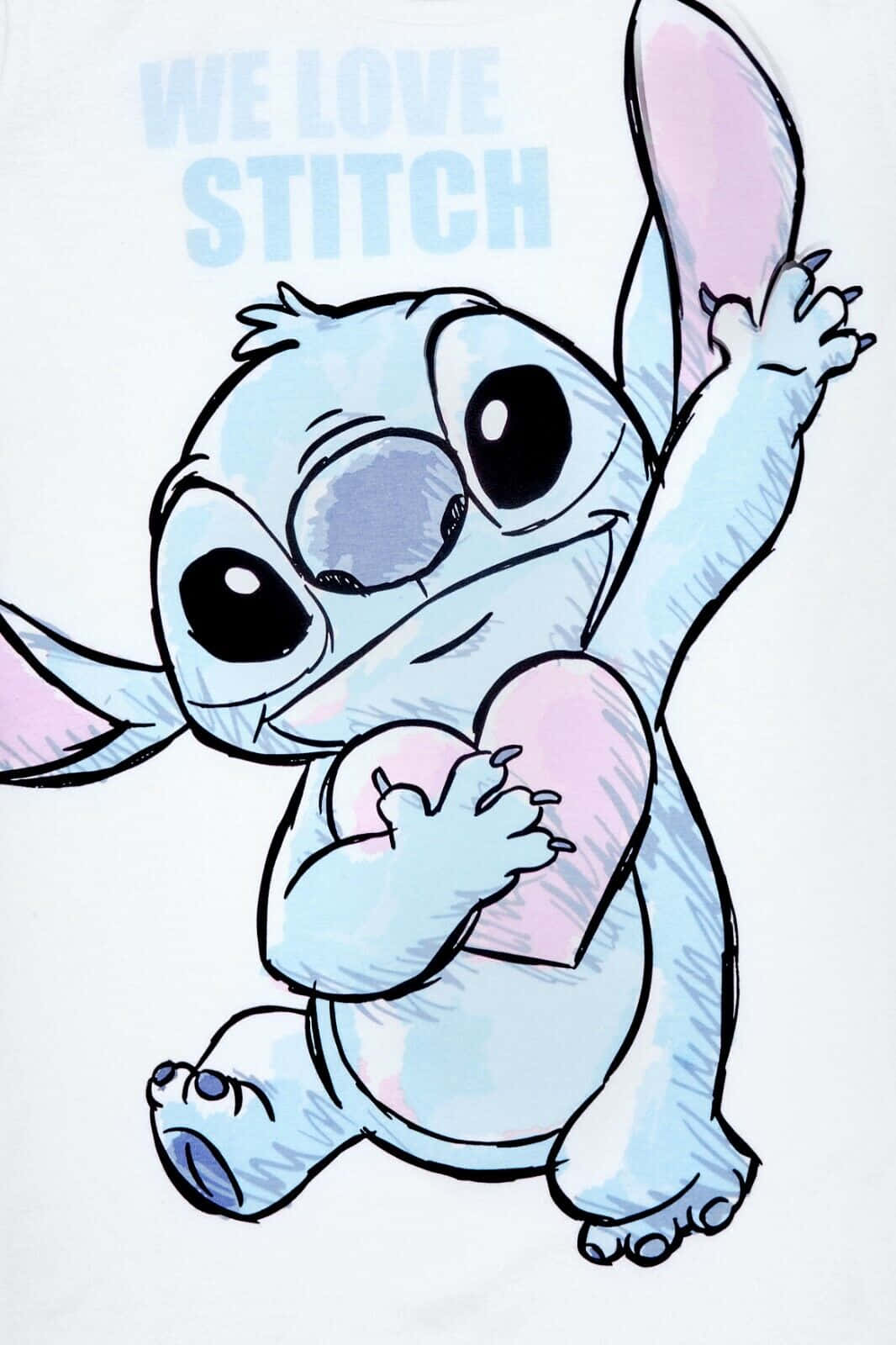 Stitch, pink heart, cheerful cartoon, HD Phone Wallpaper