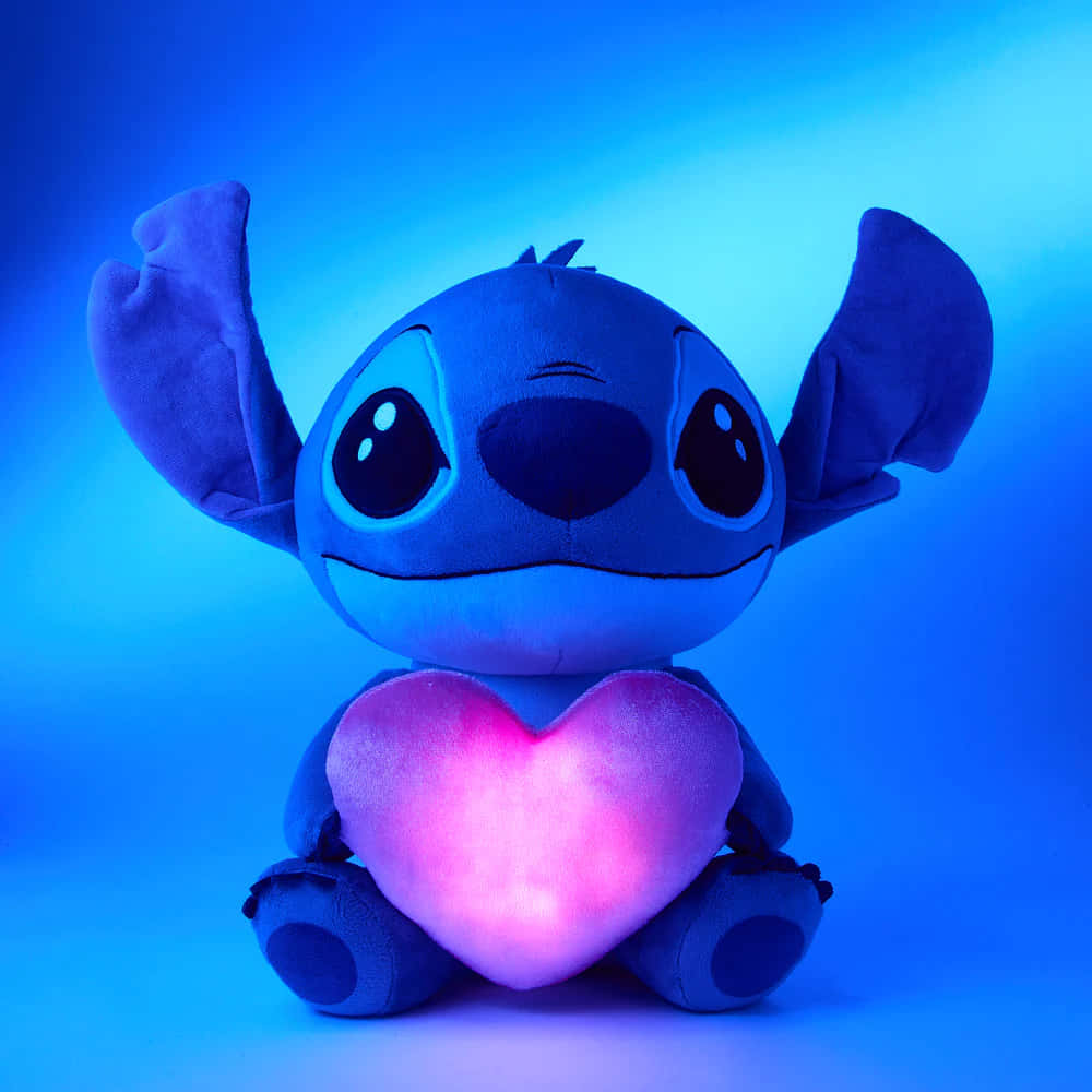 Stitch, blue Stitch plush toy, glowing pink heart, SD Desktop Wallpaper
