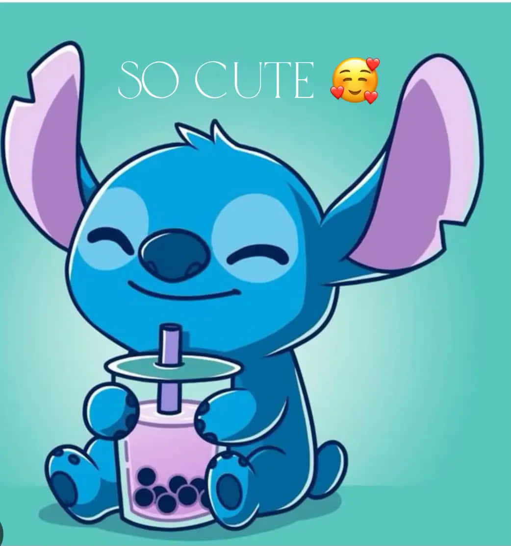 Stitch, bubble tea, pink bubble tea cup, SD Phone Wallpaper