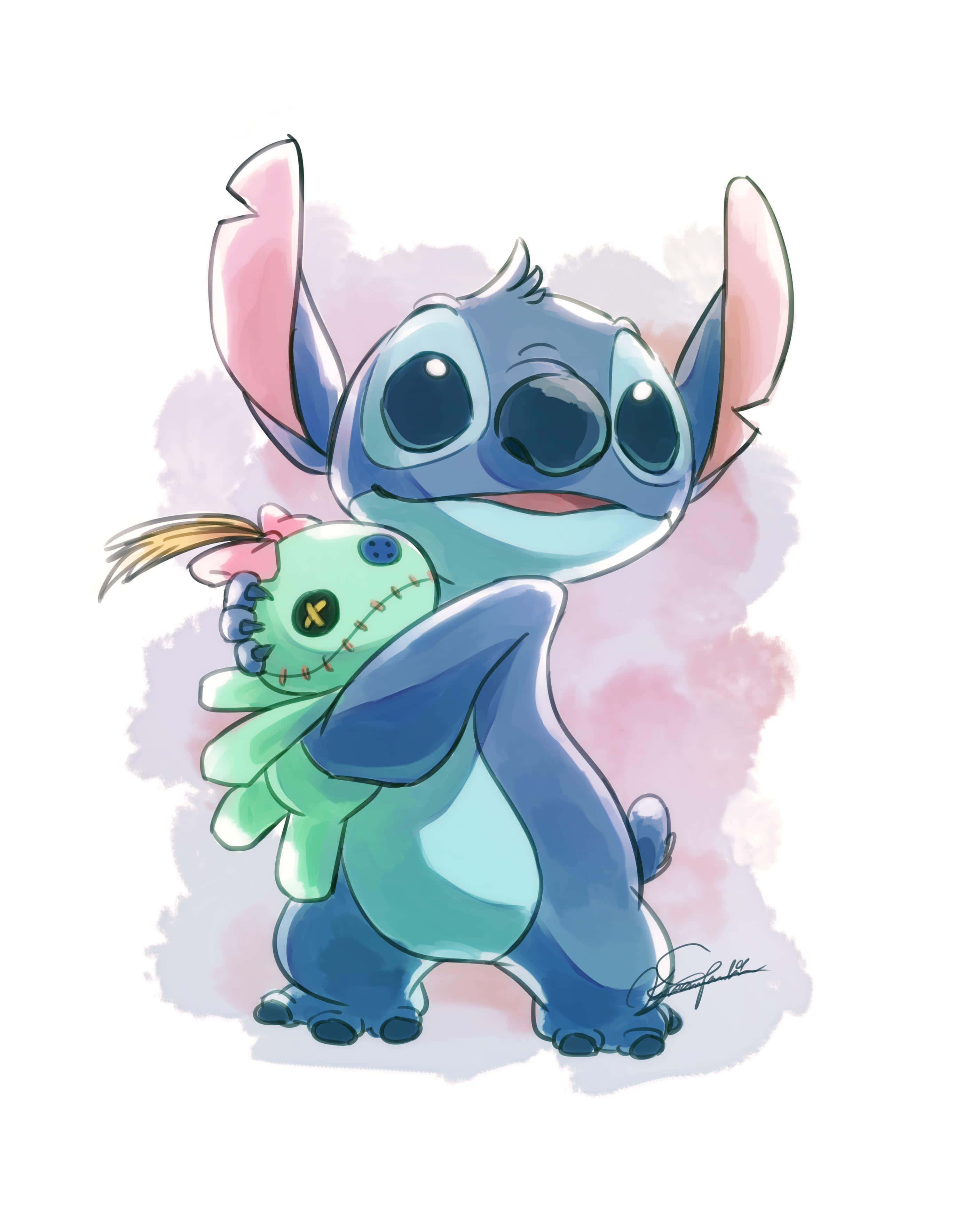 Stitch, plush toy, green stitched doll, 2K Phone Wallpaper