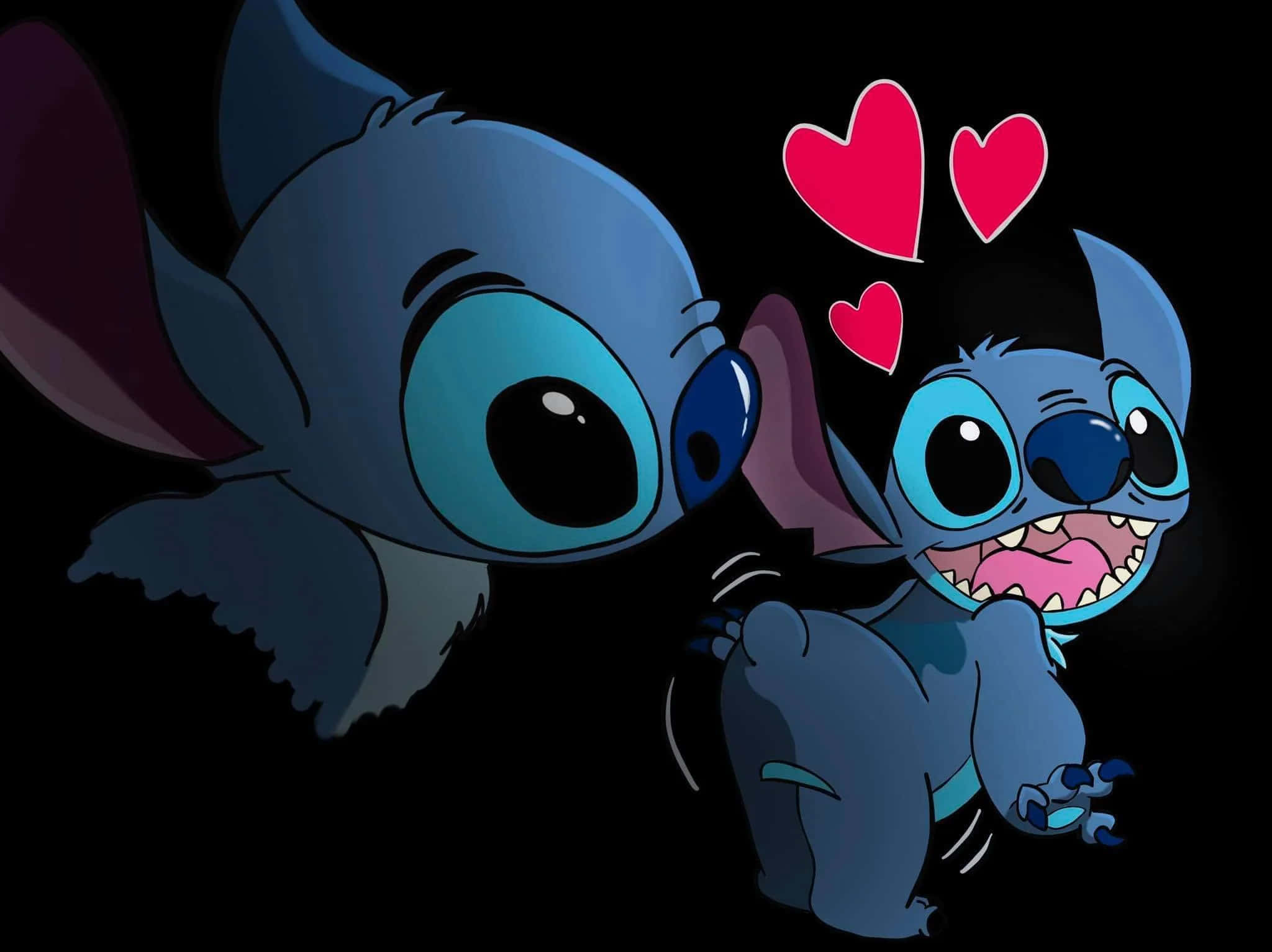 Stitch, blue Stitch characters, black background, Full HD Desktop Wallpaper