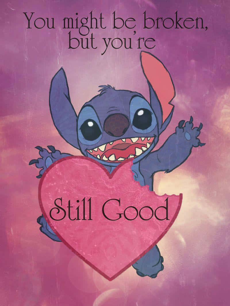 Stitch, Valentines Day, broken pink heart, SD Phone Wallpaper