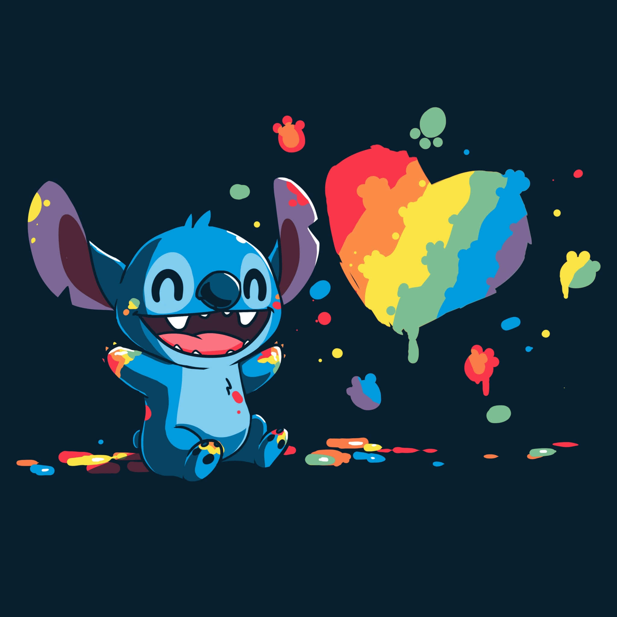 Stitch, rainbow heart splatter, blue Stitch, Full HD Desktop Wallpaper