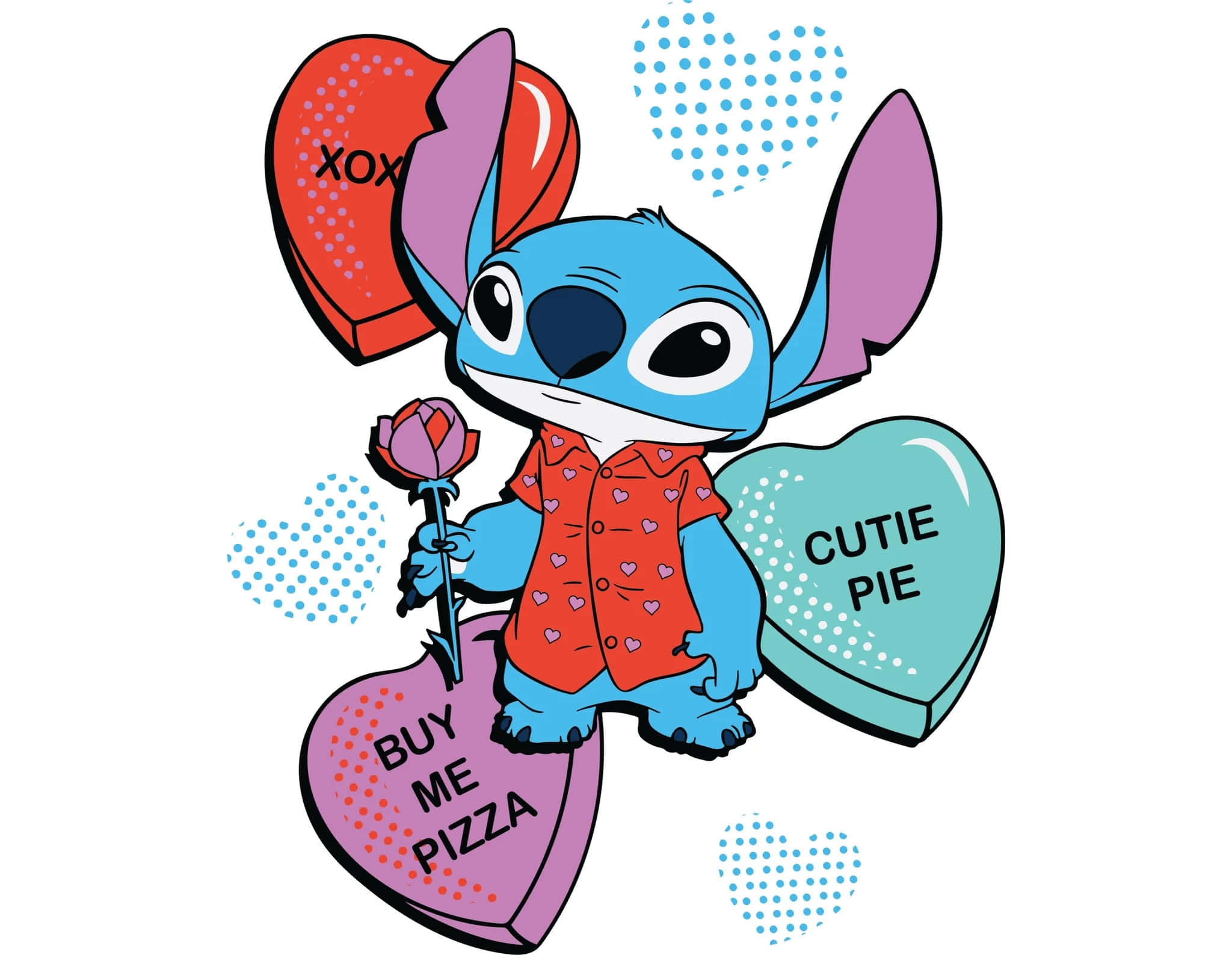Stitch, Valentine's Day, rose, Full HD Desktop Wallpaper