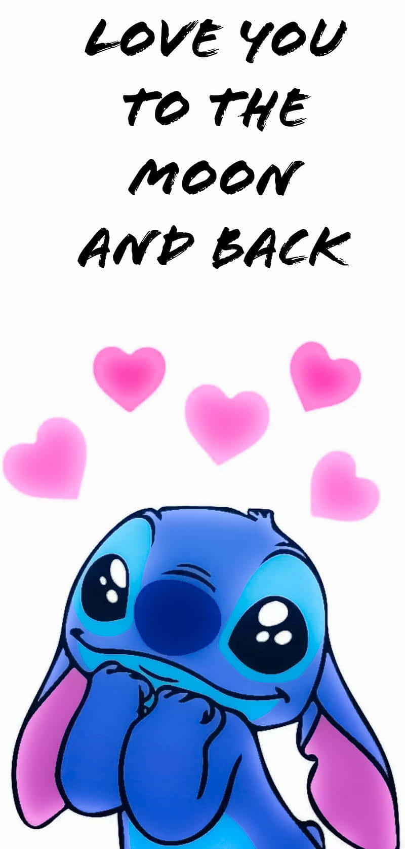 Stitch, pink ears, floating pink hearts, HD Phone Wallpaper