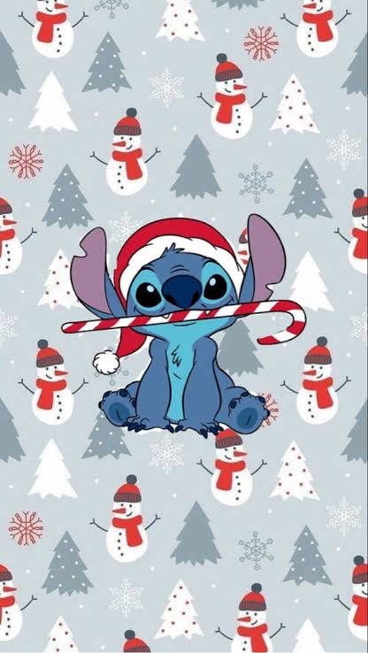 Stitch, Santa hat, candy cane, SD Phone Wallpaper