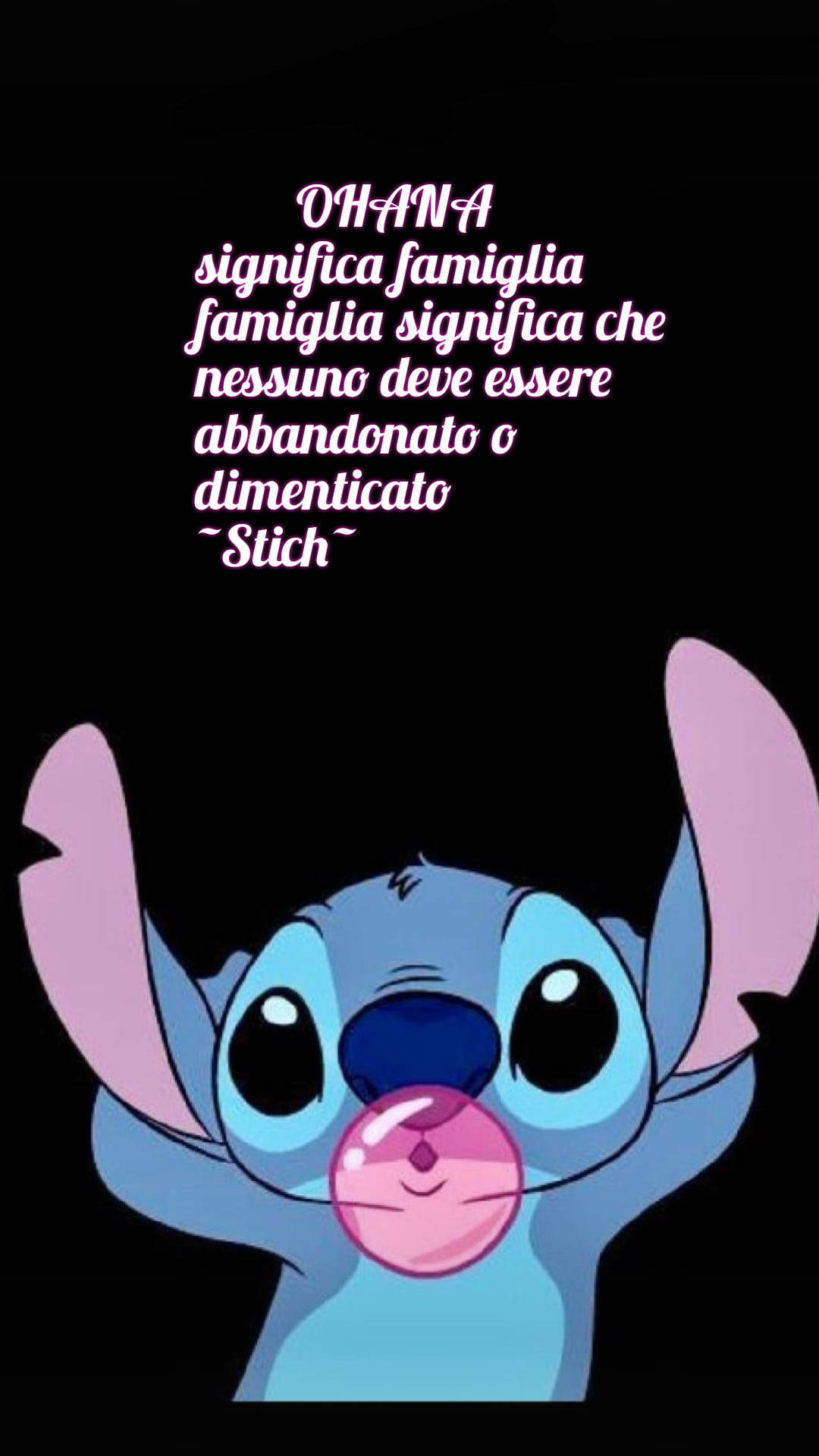 Stitch Ohana, pink bubblegum bubble, blue alien, Full HD Phone Wallpaper