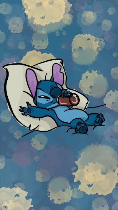 Stitch, blue cartoon alien, dreamy blue and yellow cloudy background, SD Phone Wallpaper