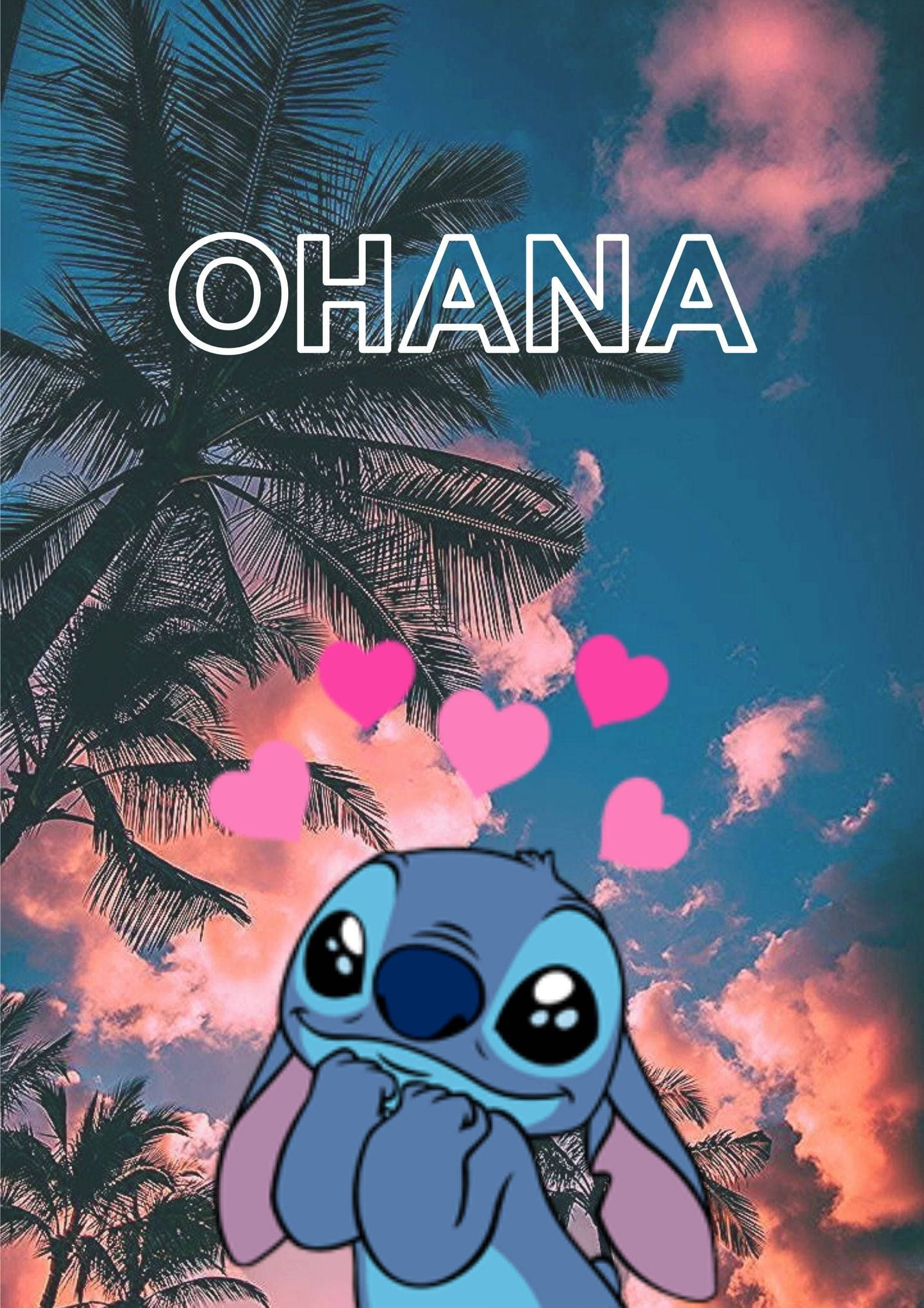 Stitch, Ohana, palm trees, Full HD Phone Wallpaper