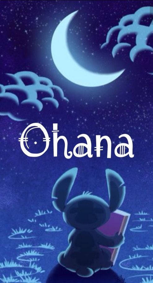 Glowing Crescent Moon Stitch Ohana, blue alien, glowing crescent moon, SD Phone Wallpaper