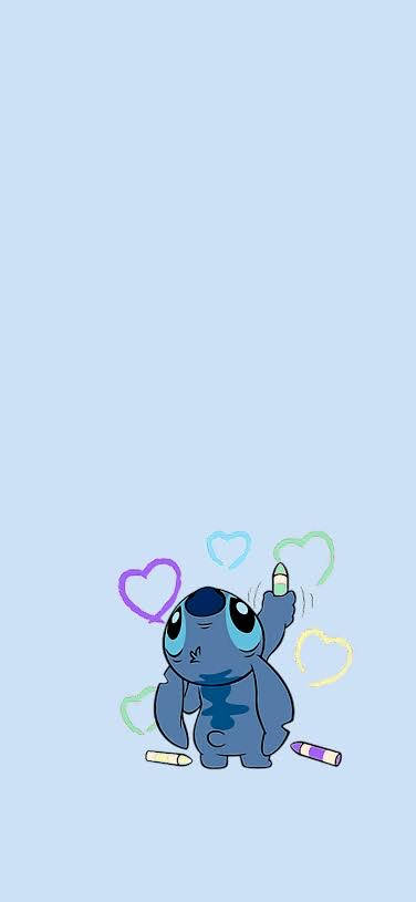 Stitch, blue alien character, colorful hearts, SD Phone Wallpaper