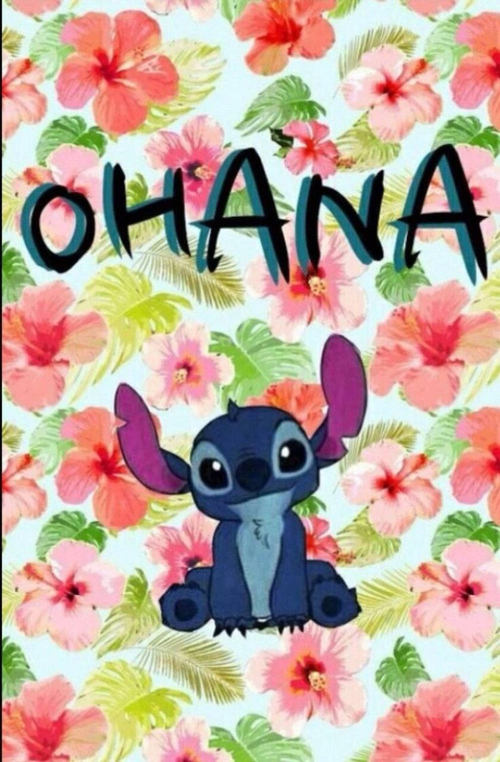 Stitch, Floral Ohana, OHANA, HD Phone Wallpaper