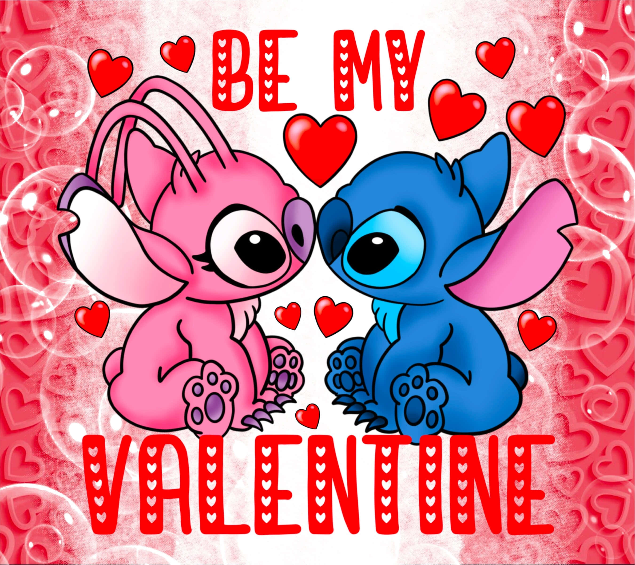 Stitch, pink, blue, 2K Desktop Wallpaper