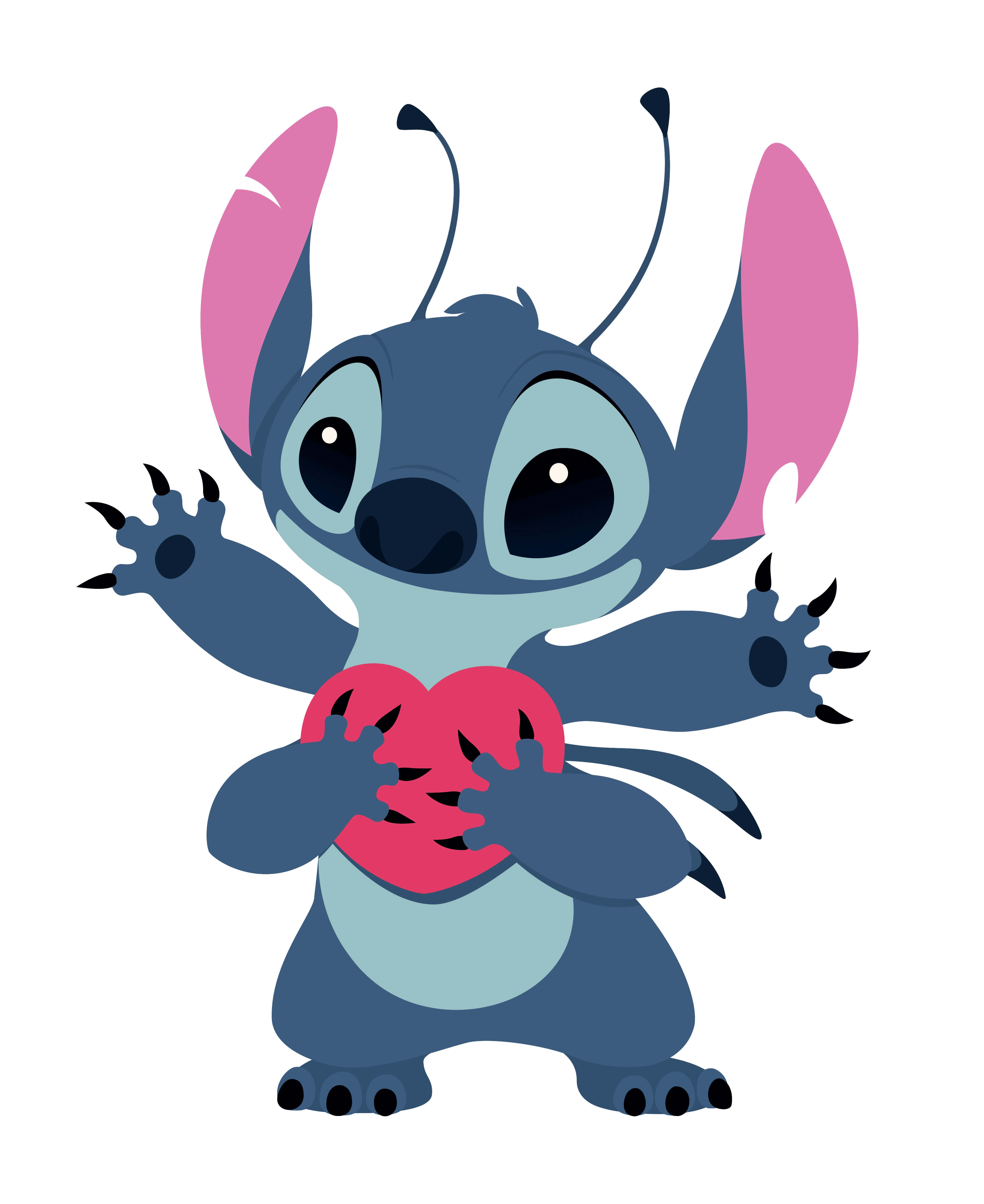 Stitch, pink heart, blue alien, 4K Phone Wallpaper