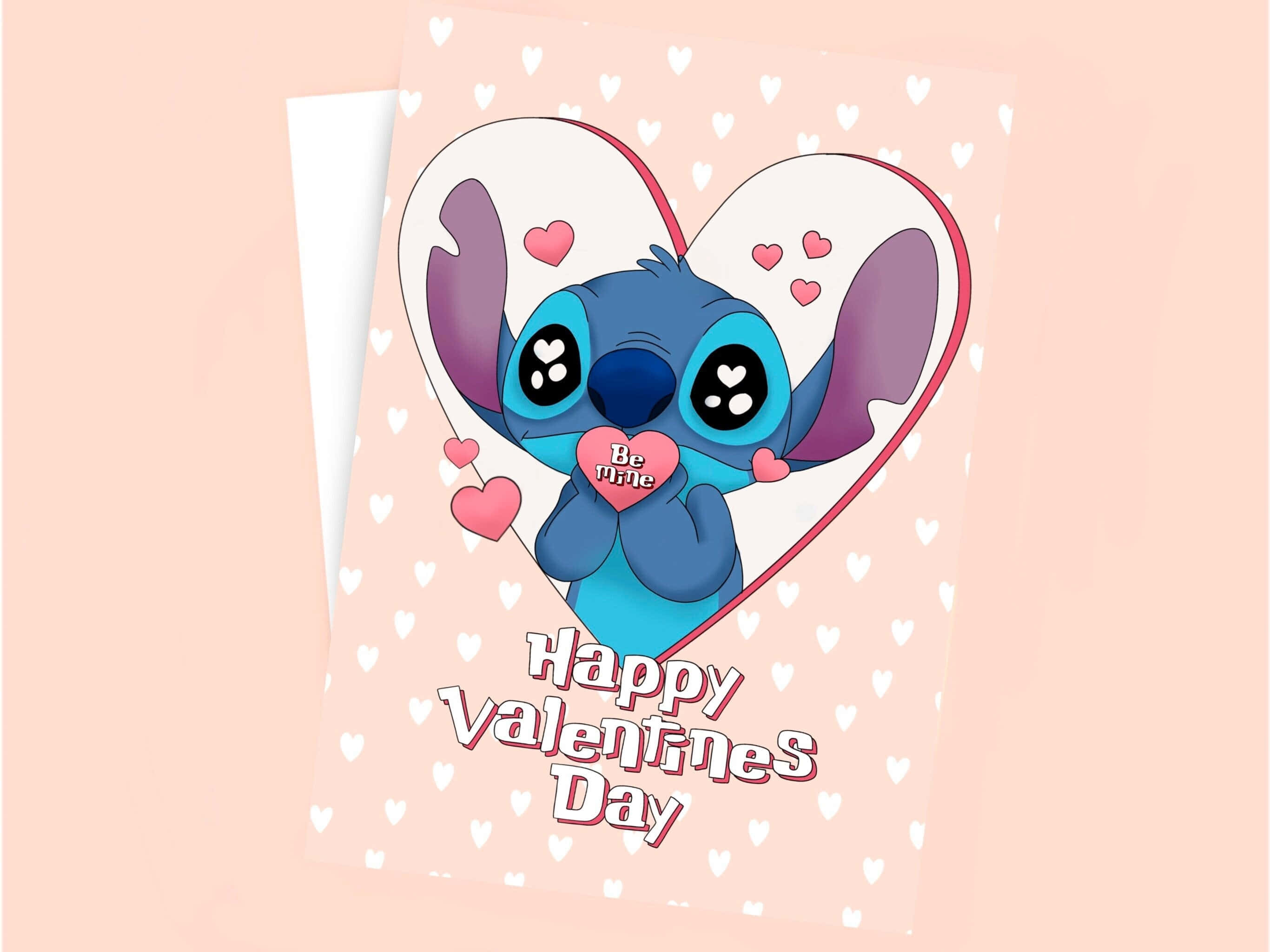 Stitch, Valentine's Day, pink heart, 2K Desktop Wallpaper