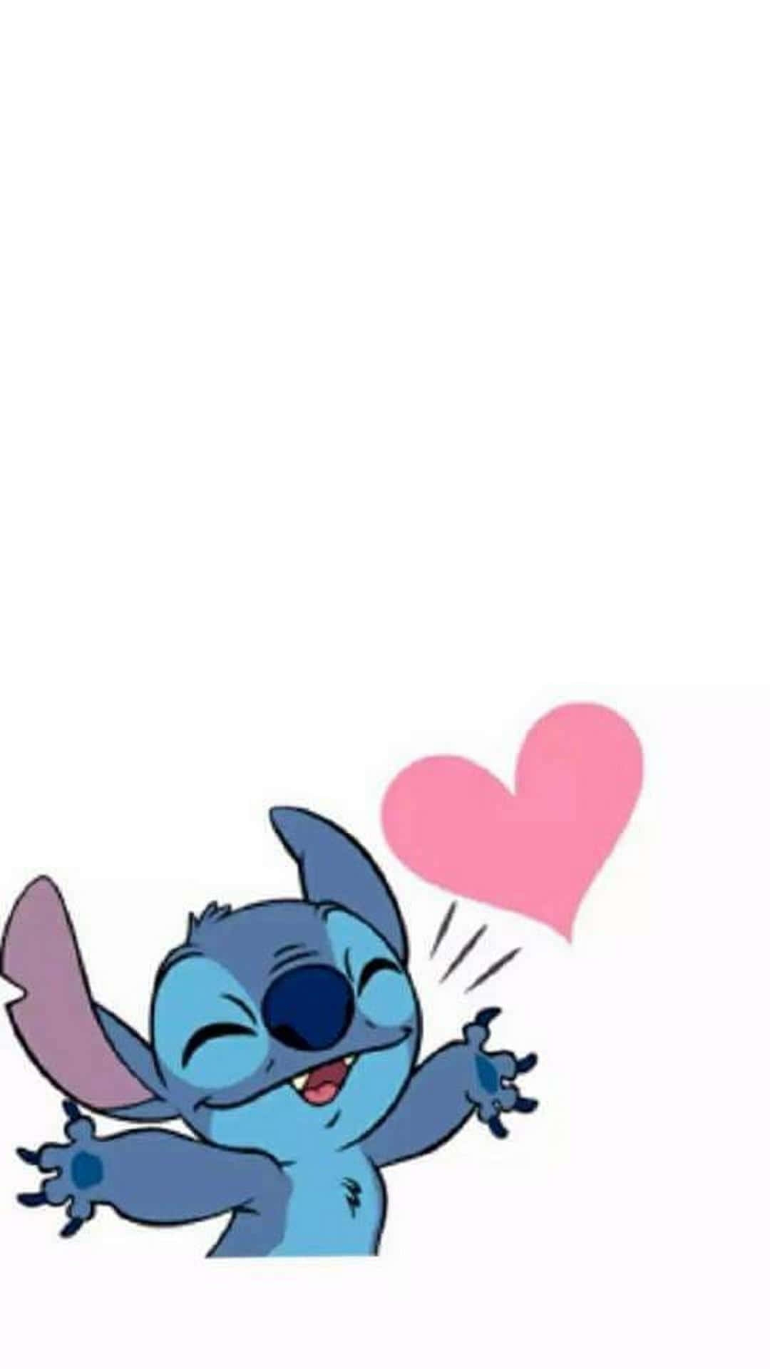 Stitch, pink heart-shaped bubble, blue cartoon alien, Full HD Phone Wallpaper