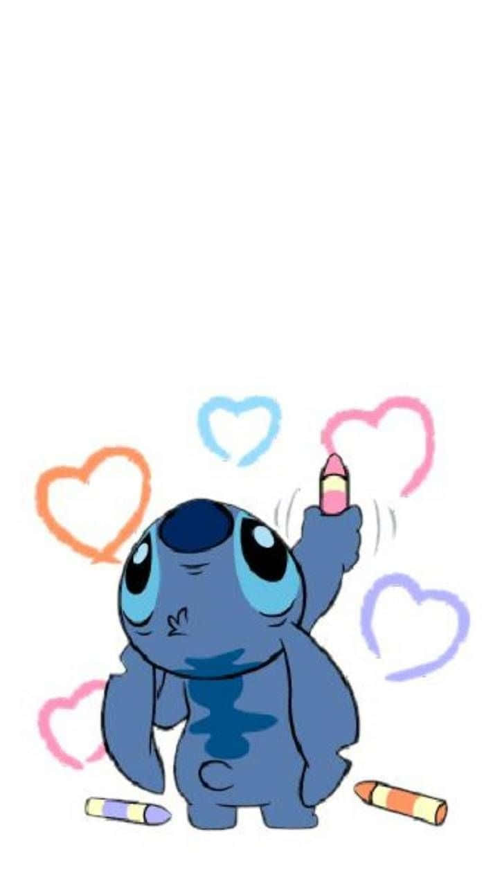 Stitch, hearts, crayons, HD Phone Wallpaper