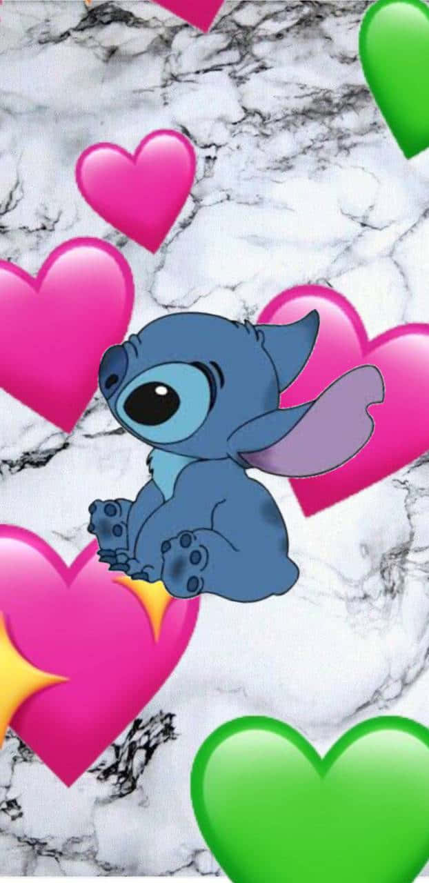 Stitch, hearts, pink, HD Phone Wallpaper