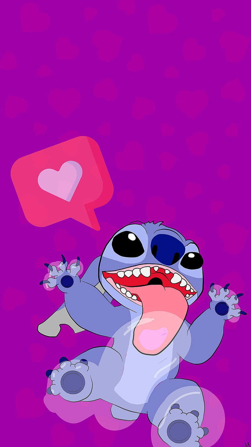 Stitch, Valentines Day, pink heart speech bubble, HD Phone Wallpaper
