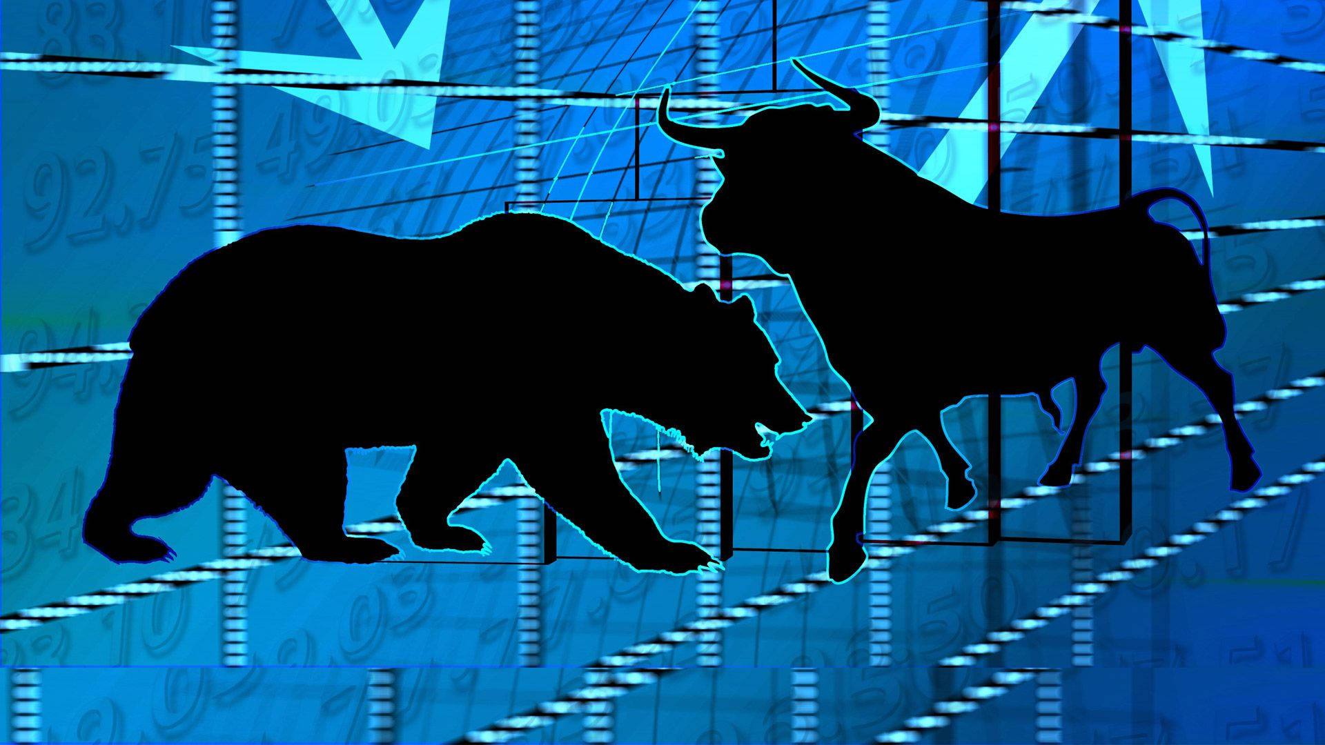 bull, bear, blue financial data grid, Full HD Desktop Wallpaper