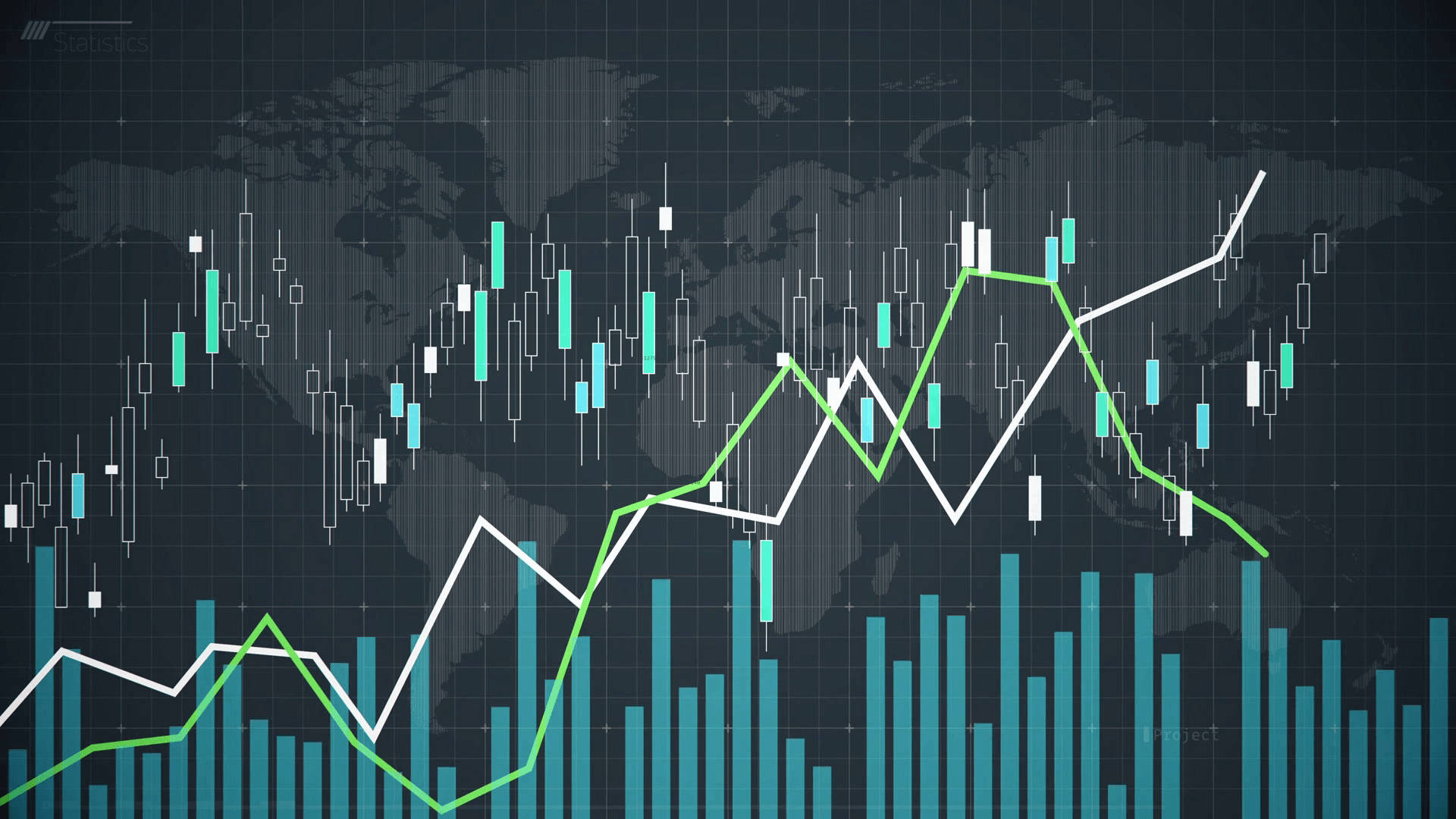 Stock Market, world map, green lines, Full HD Desktop Wallpaper