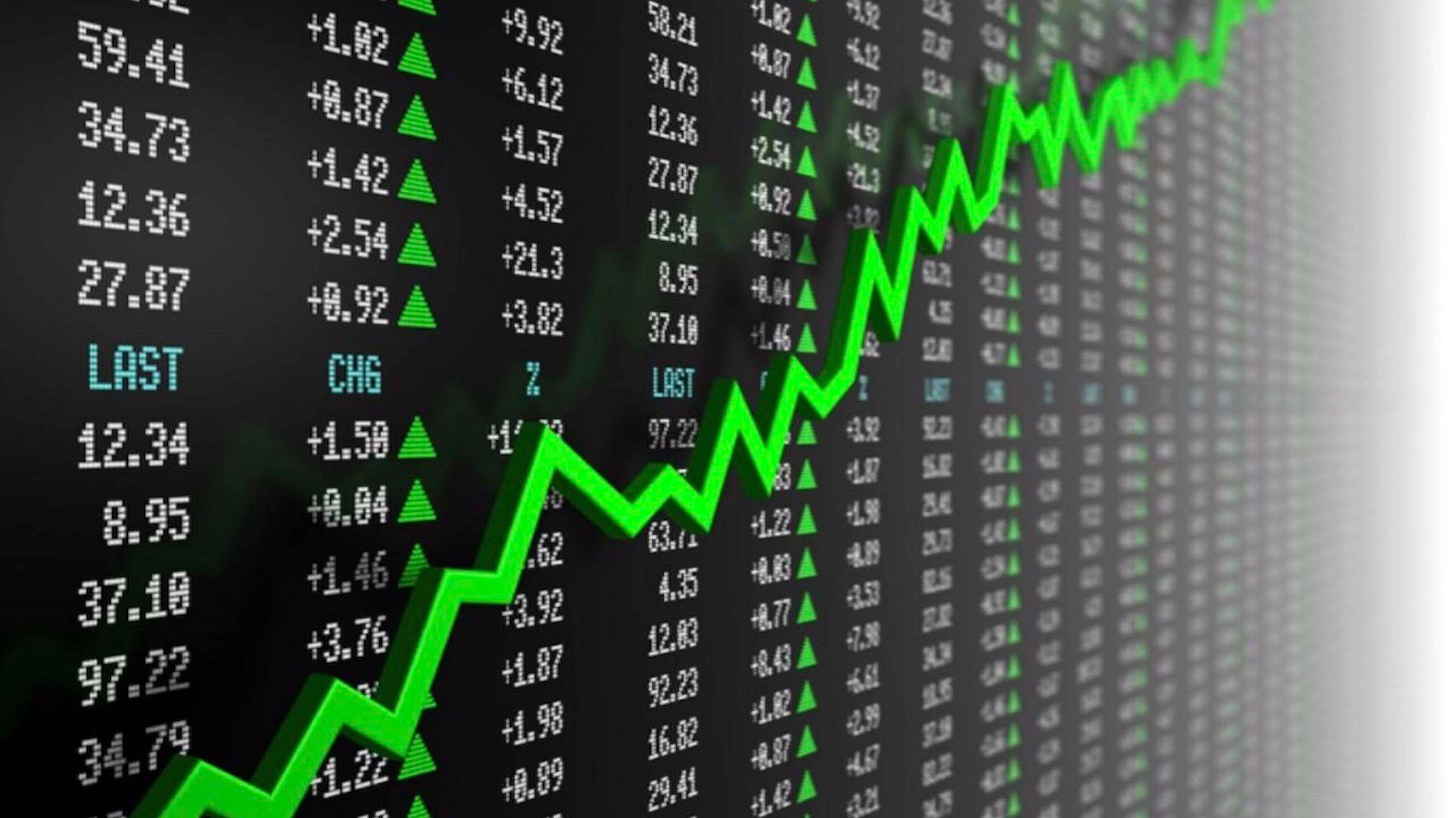 Green Stock List, green line graph, financial stock tickers, 2K Desktop Wallpaper